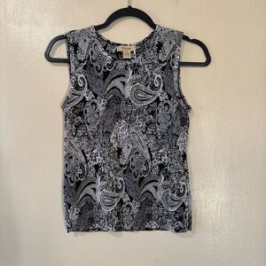 Y2K/2000s black and white paisley patterned tank top